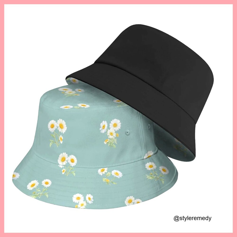 Reversible Bucket Hat Cotton Polyester Packable S… - image 1